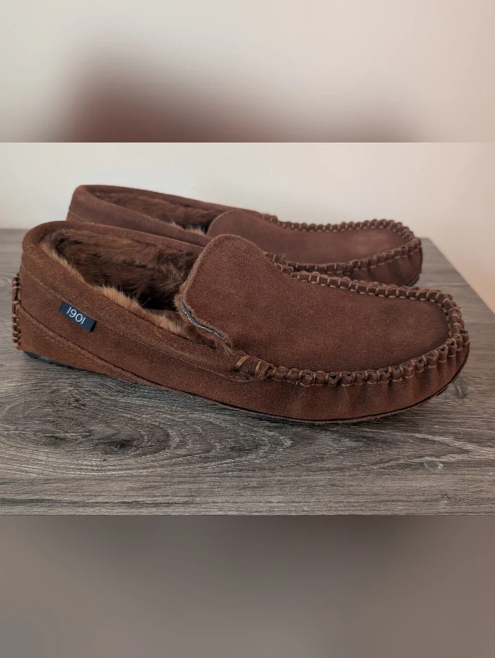 1901 Mens Faux Fur Lined Loafer Slippers NWOT Size 12